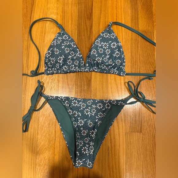 Zaful Swim Zaful Floral Teal Reversible Bikini Set Poshmark